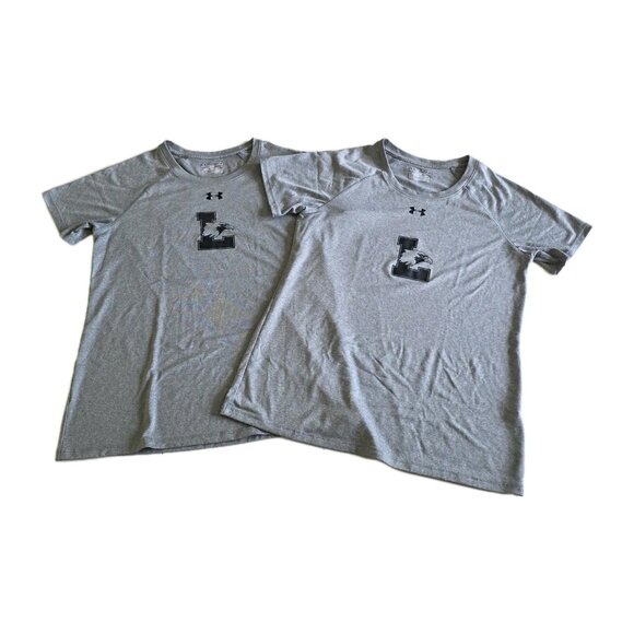 Under Armour T Shirt Women M Gray Lot of 2 Loose Fit HeatGear Ligthweight Active - Picture 1 of 14